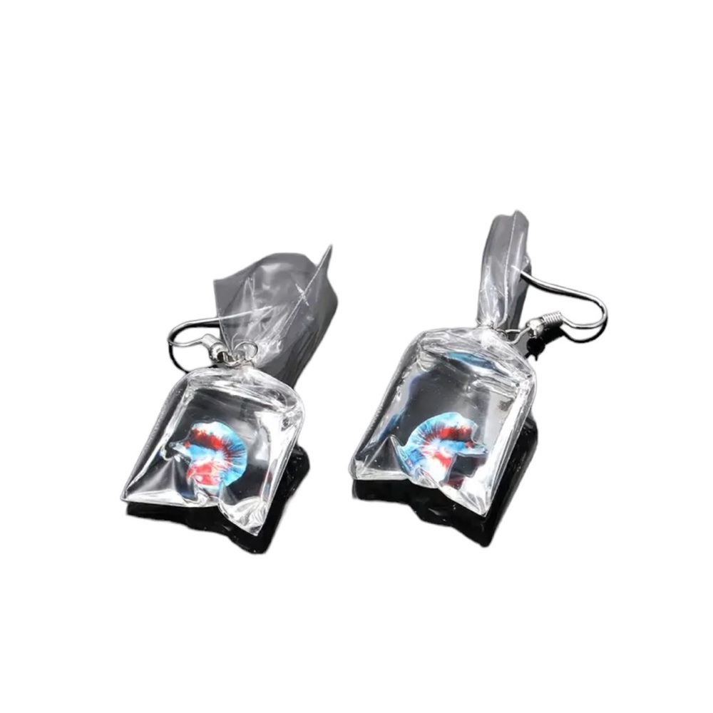 Fun Betta Fish in a Bag Drop Earrings